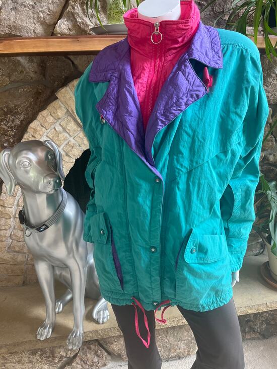 Fleet Street Jackets & Blazers - Vintage Fleet St Ltd 80's Full Zip Ski Jacket Multi Color Teal Purple Pink SZ L